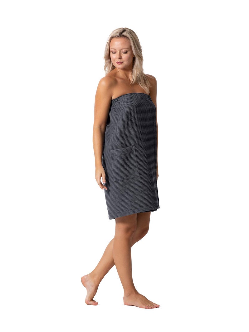 Robe Direct Quick Dry, Lightweight Waffle Spa/Bath Wrap with Adjustable Closure & Elastic Top (Dark Gray, XX-Large) - Image 2